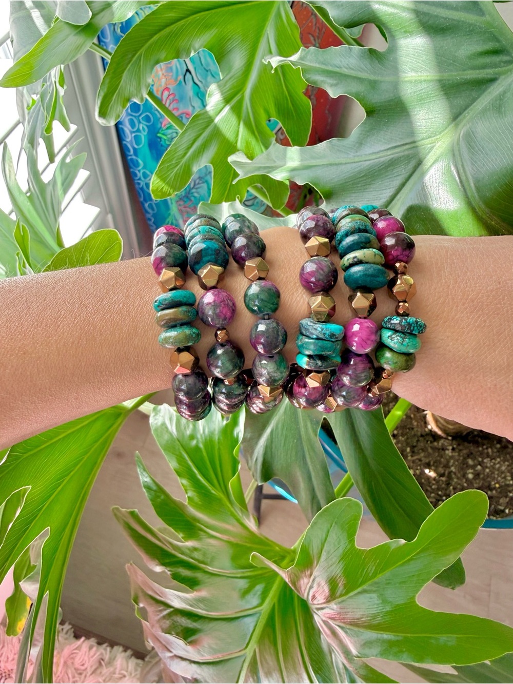 Turquoise, Hematite, Jasper bracelet (one)